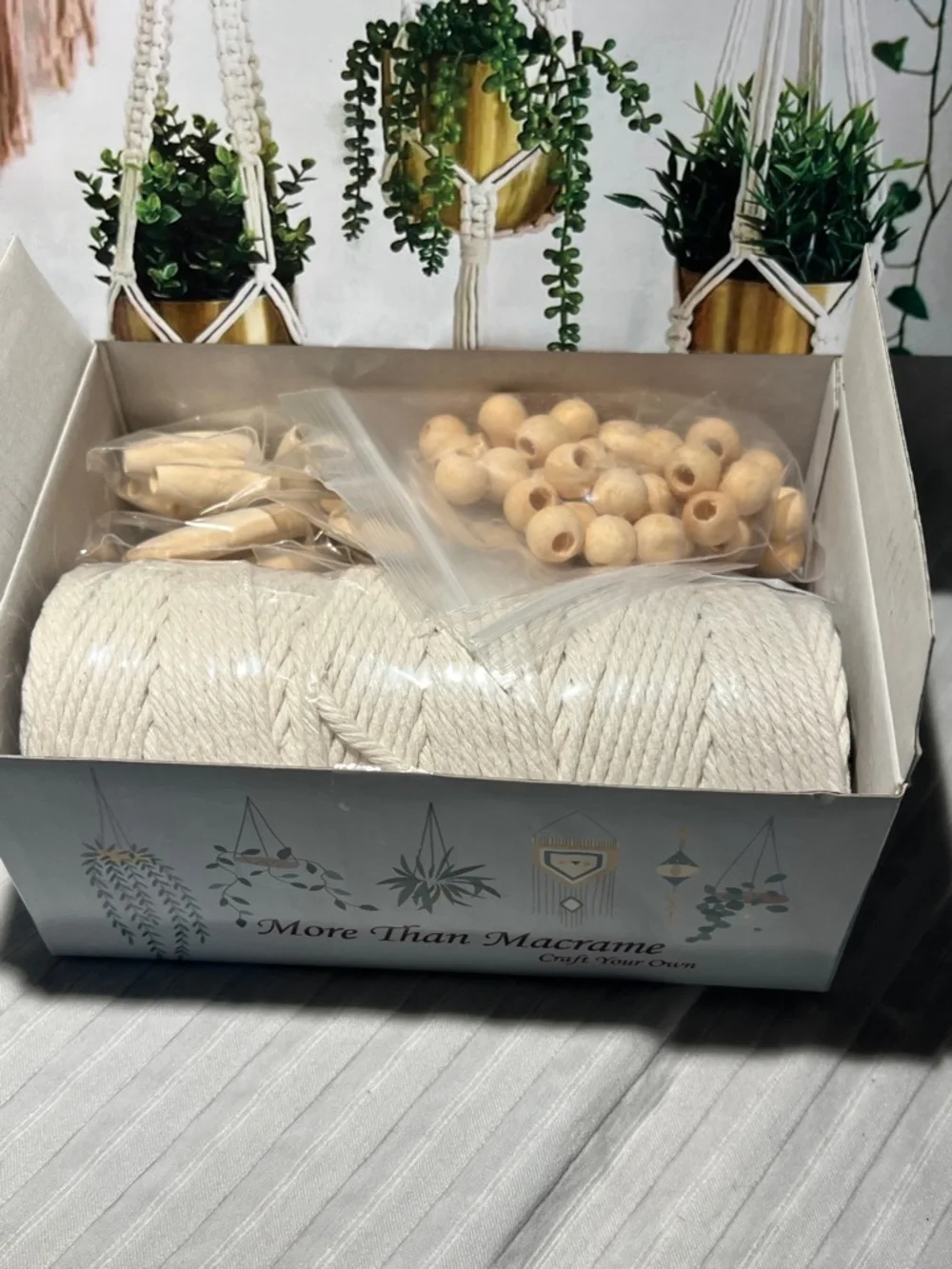 Macrame Knots & Plant Hanger Kit - Natural Cotton Rope & Wood Beads - Picture 8 of 16